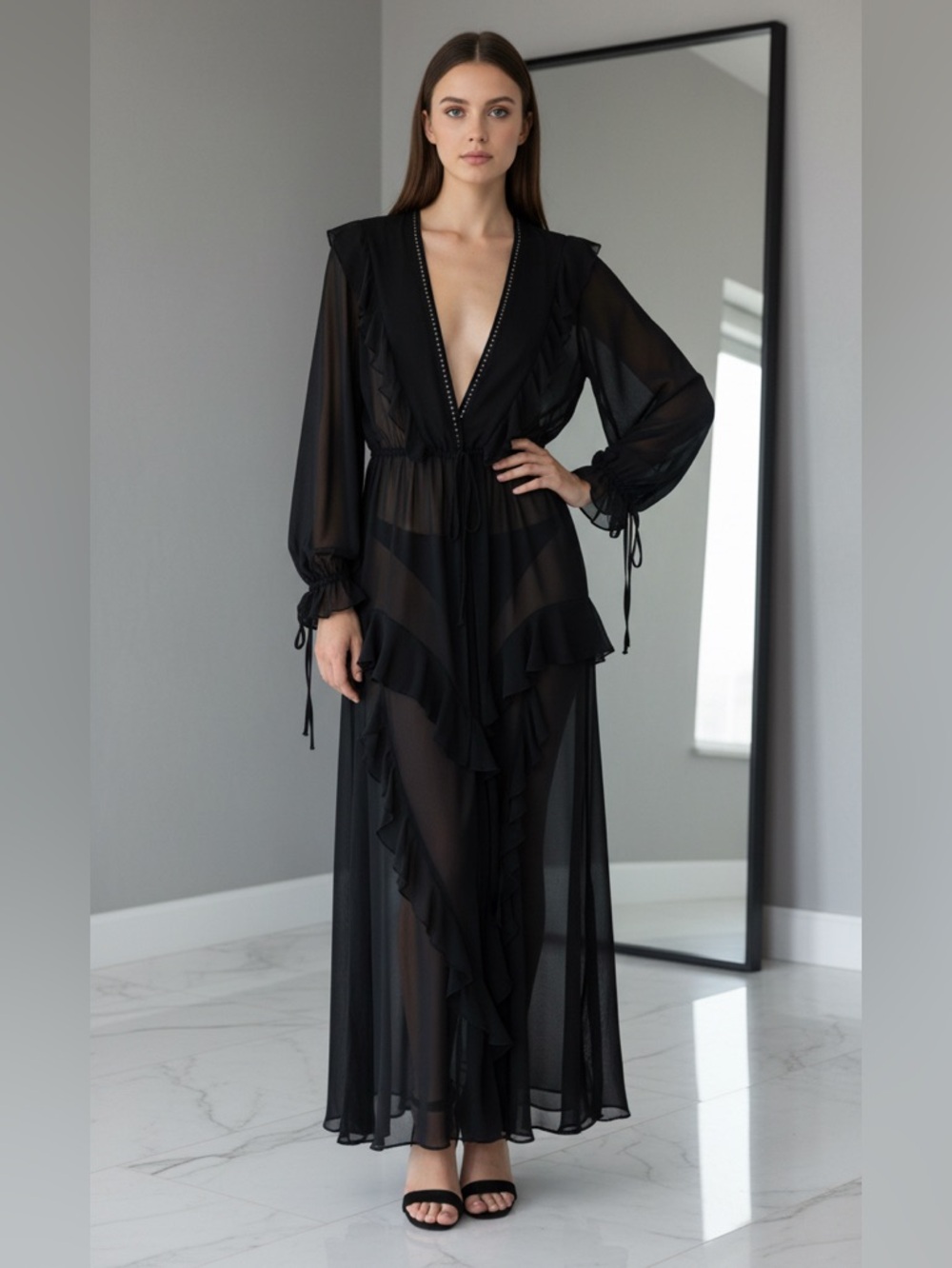 Victoria’s Secret Sheer Black Ruffle Robe